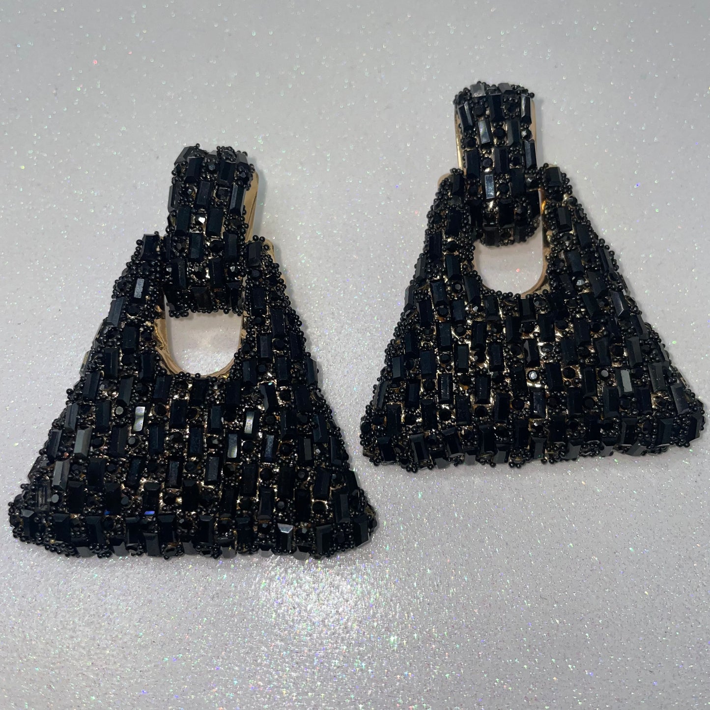 "SUMMER" BLACK & GOLD DOOR KNOCKER EARRINGS